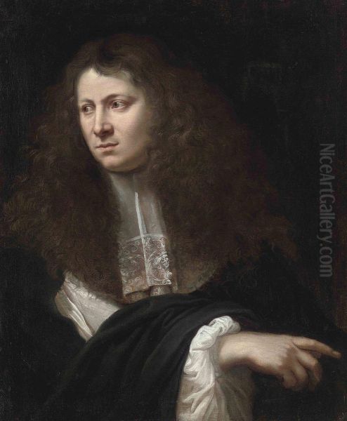 Portrait Of A Gentleman, Bust-length, In A Black Coat With A Lacesleeve And Scarf Oil Painting by Jan De Herdt