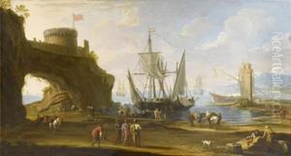 Mediterranean Coastal Landscape Oil Painting by Jacob De Heusch