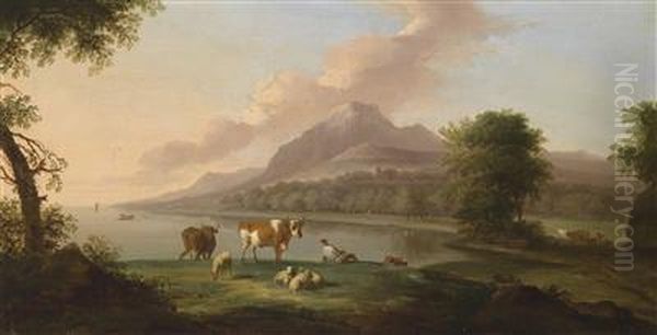 Southern Coastal Landscape With A Herder And Cattle Oil Painting by Jacob De Heusch