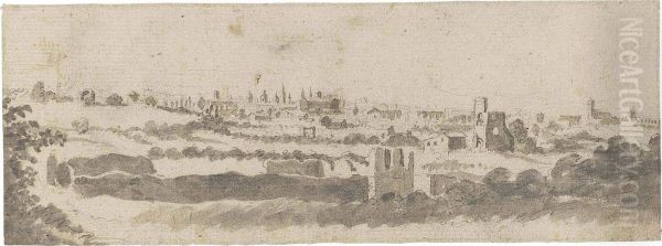 A Panoramic View Of Rome From The Campagna Oil Painting by Jacob De Heusch