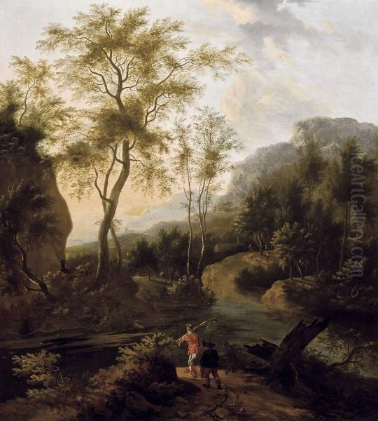 Pecheurs Dans Un Paysage Boise Du Sud Oil Painting by Jacob De Heusch