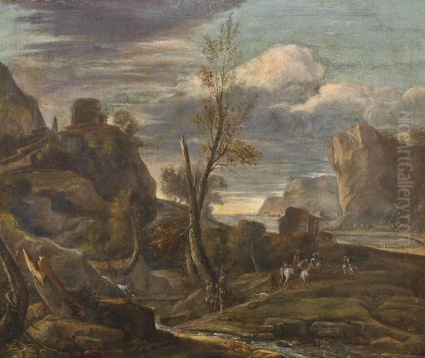 A Mountainous Landscape Oil Painting by Willem de Heusch