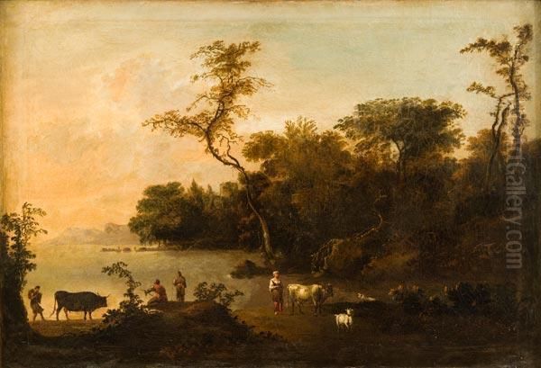 Paesaggio Al Tramonto Con Pastori Oil Painting by Willem de Heusch