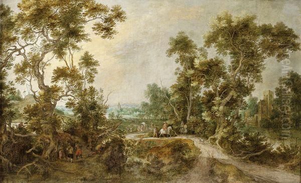 Chasseurs Dans Un Paysage Oil Painting by Gillis Claesz De Hondecoeter