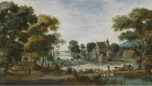 A Wooded River Landscape Oil Painting by Gillis Claesz De Hondecoeter