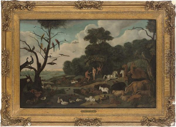 The Garden Of Eden Oil Painting by Gijsbert Gillisz. de Hondecoeter