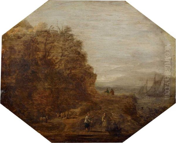 Flusslandschaft Mit Hirten Oil Painting by Reinier Van Der Laeck