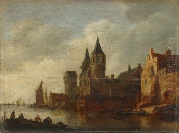 Flusslandschaft Mit Einer Stadt Oil Painting by Reinier Van Der Laeck