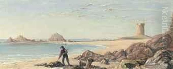 La Hocq Tower And Pontac Sands, St Clement, Jersey Oil Painting by L. De Jersey