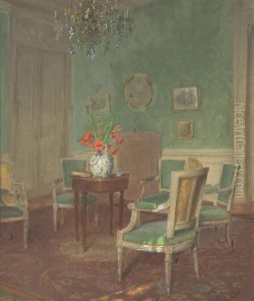 Green Parlor Oil Painting by Leonce Joseph V. De Joncieres