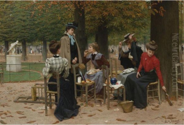 Un Dejeuner D'ouvrieres Aux Tuileries Oil Painting by Leonce Joseph V. De Joncieres