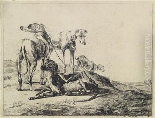 Vier Windhunde Oil Painting by Jacobus De Jonckheer