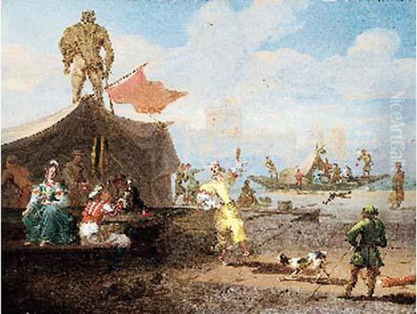 Scene De Danse Sur Un Port Oil Painting by Jacobus De Jonckheer