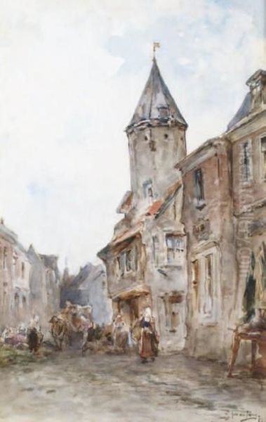 Rue De La Vieille Ville Animee Oil Painting by Jan De Jong