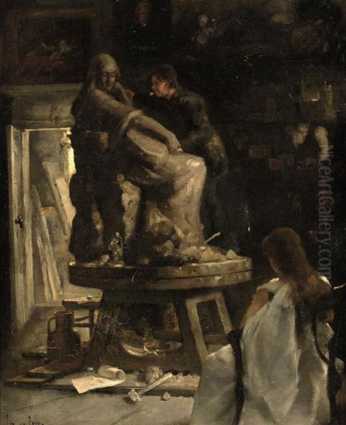 De Beeldhouwer: Sculptor At Work Oil Painting by Jan De Jong