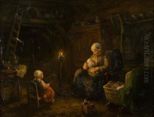 In Der Stube Mit Den Kindern Oil Painting by Jan De Jong