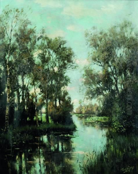 Berkenbomen Aan Een Beek Oil Painting by Tinus De Jong