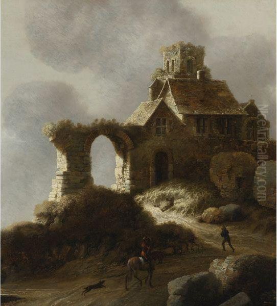 Ruins On A Hill Oil Painting by Claude De Jongh