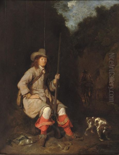 A Huntsman And His Hound In A Wooded Landscape by Ludolf de Jongh