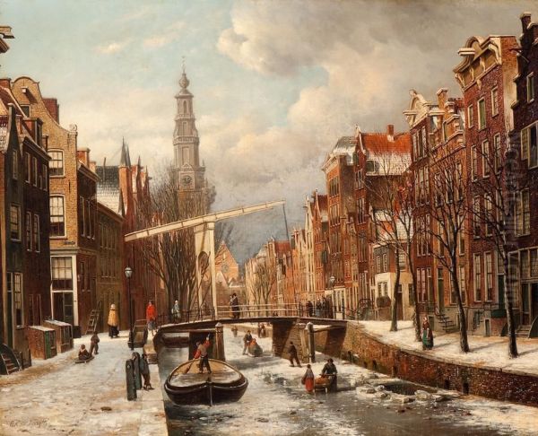 View Of The Zuiderkerk, Seen From The Groenburgwal Oil Painting by Oene Romkes De Jongh