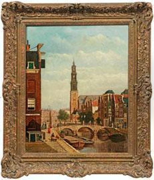 Amsterdam Mit Blickauf Die Prinsengracht Und Die Westerkerk Oil Painting by Oene Romkes De Jongh