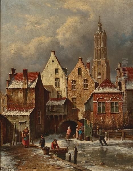 Winter In Haarlem Oil Painting by Oene Romkes De Jongh