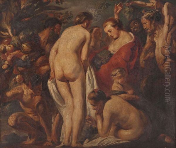 Mythologische Szene (nach Jacob Jordaens) Oil Painting by Gustave Leonhard de Jonghe