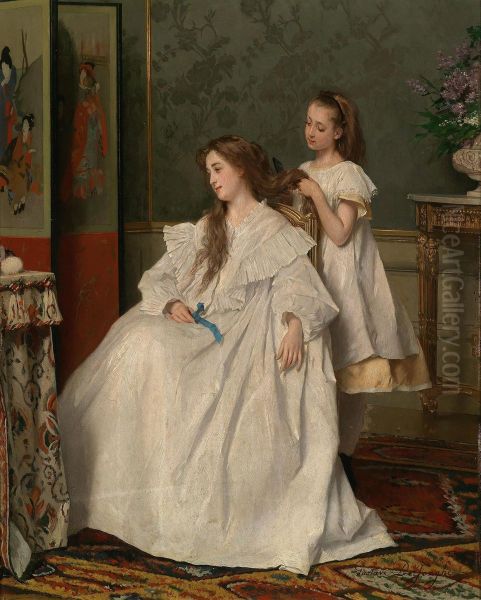 Madre E Figlia Oil Painting by Gustave Leonhard de Jonghe