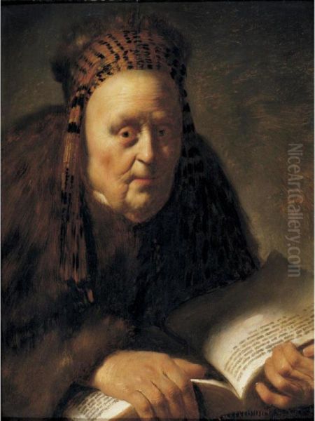 Portrait Of An Old Woman Holding A Book Oil Painting by Isaac de Jouderville