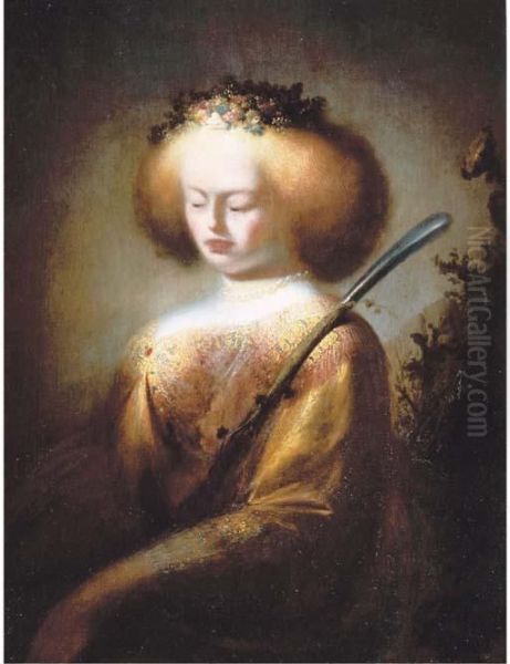 A Shepherdess Holding A Staff Oil Painting by Isaac de Jouderville