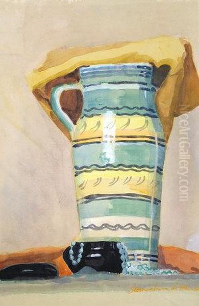 Still Life Of A Striped Jug by Stanislawa De Karlowska