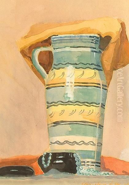 Still Life Of A Jug And Beads. Oil Painting by Stanislawa De Karlowska