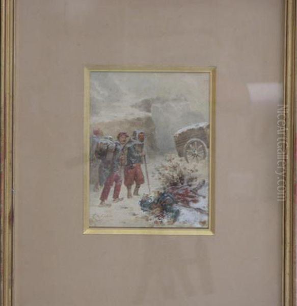 Katow Paul De (strasbourg, 1834 - Asnieres, 1897). Les Malheurs Dela Guerre. Aquarelle Rehaussee De Gouache Blanche. 18 X 14 Oil Painting by Paul De Katow