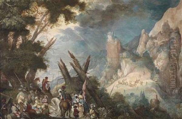 Mountainous Landscape With The Conversion Of Saul Oil Painting by Kerstiaen De Keuninck The Elder