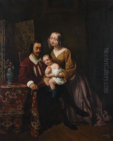 Family Bliss Oil Painting by Nicaise de Keyser