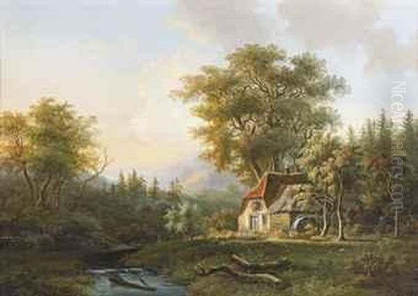 A Mountainous Landscape With A Watermill Along A River Oil Painting by Willem De Klerk