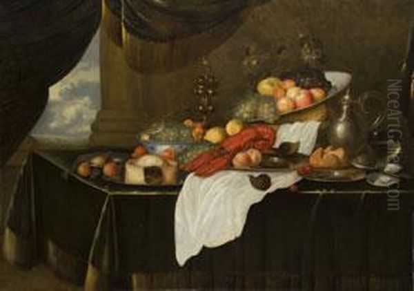 Grosses Stilleben Mit Hummer Und Fruchten Oil Painting by Andries De Koninck