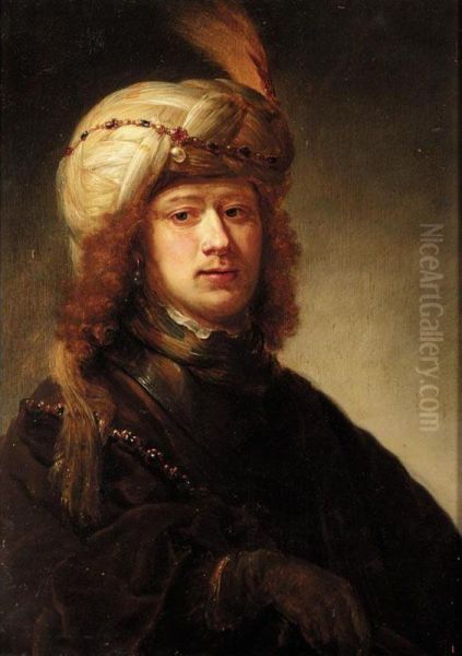 A Portrait Of A Man, Bust Length, Wearing A Turban And A Chain Of Office Over A Brown Cloak Oil Painting by Daniel De Koninck