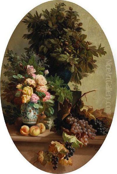 A Still Life With Fruit And Flowers Oil Painting by Edmond De Koninck