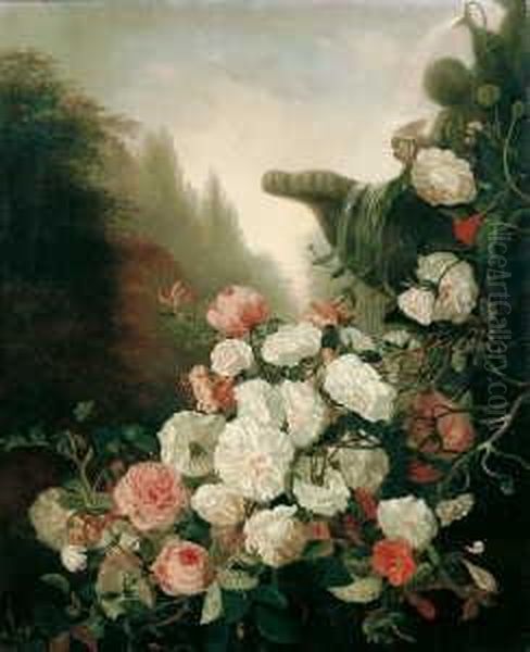 Blumenarrangement Vor Einem Brunnenbecken. Signiert Unten Rechts: E. De Koninck. Ol Auf Leinwand (doubliert). H 72; B 58 Cm. Oil Painting by Edmond De Koninck