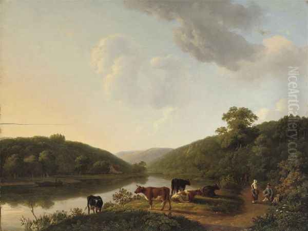 A Quiet Afternoon Along The River Oil Painting by Arie Ketting De Koningh