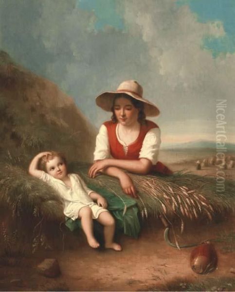 A Peaceful Moment During The Harvest Oil Painting by Leendert, De Koningh Jnr.