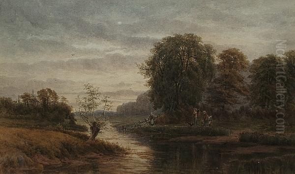 Country River Landscape Oil Painting by Georgina M. Steple De L'Aubiniere