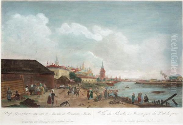 The Moscow Kremlin As Seen From Kammeny Most And The Winter Palace In St. Petersburg As Seen From Vasilevsky Ostrov Oil Painting by Guerard, Gerard De La Barthe