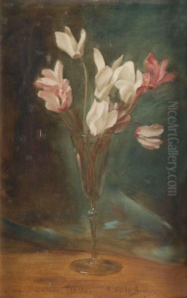 Still Life Of Cyclamen In A Glass Oil Painting by Auguste de la Brely