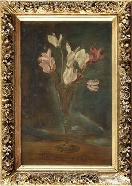 Bouquet De Fleurs Dans Un Verre A Pied Oil Painting by Auguste de la Brely