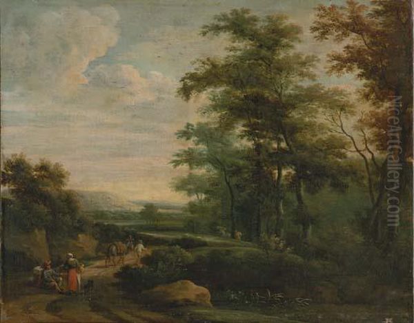 Travelers On A Path Oil Painting by Martinus De La Court