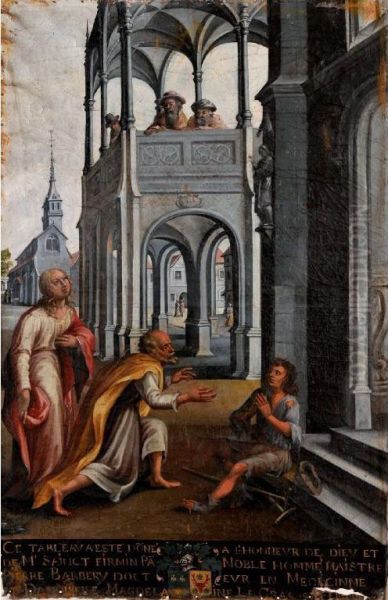 Ss. Peter And John Healing A Cripple At The Gate Of Thetemple Oil Painting by Jean De La Fontaine