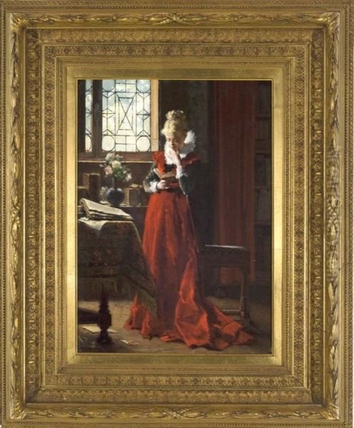 A 
Lady In Red Oil Painting by Jean De La Hoese