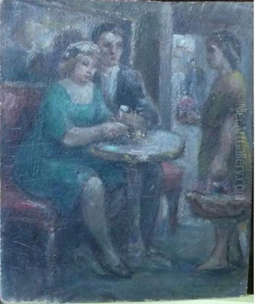 Couple Attable Oil Painting by Jean-Francois de Le Motte